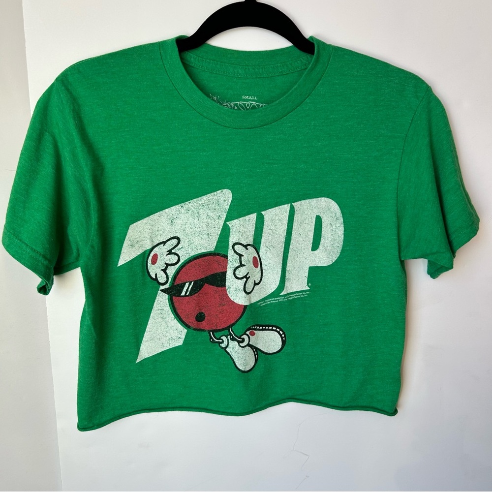 Savvy Green 7Up 2013 Logo Graphic CutOff Cropped Over Sized T-Shirt Tee Top Sz S